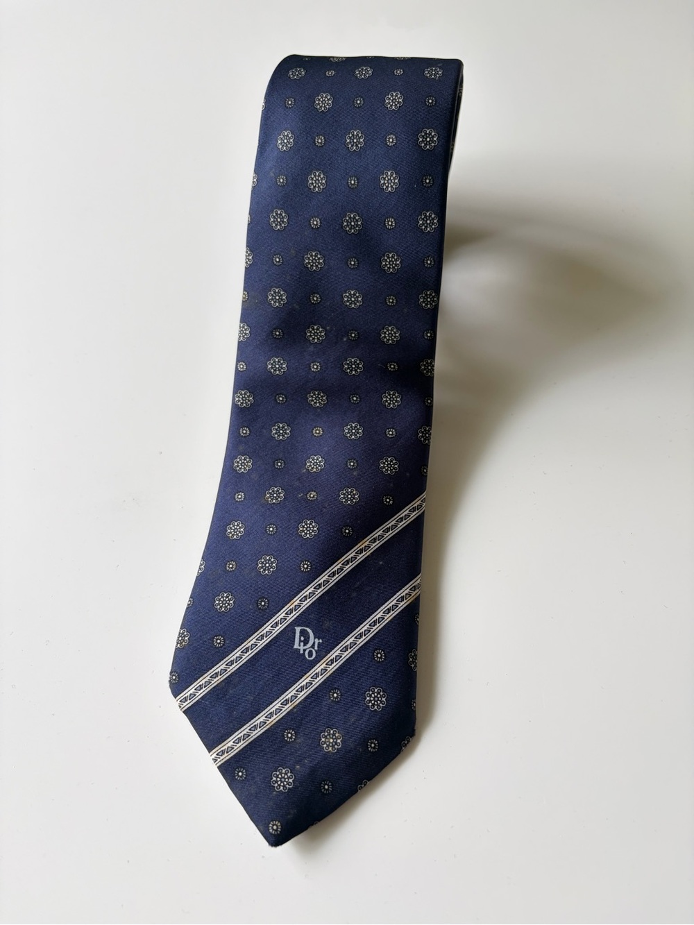 Christian Dior Monsieur Silk Tie Navy Blue Geometric Floral Old Money Heritage
